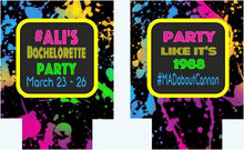 Load image into Gallery viewer, 80's Theme Party Huggers. Neon 80's Birthday or Bachelorette Huggers. Retro Birthday Coolies. 80's Prom Party favors!