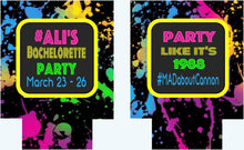 Load image into Gallery viewer, 80's Theme Party Huggers. Neon 80's Birthday or Bachelorette Huggers. Retro Birthday Coolies. 80's Prom Party favors!