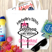 Load image into Gallery viewer, Vegas Sign Tote bag. Vegas Party Favors! Vegas Bachelorette or Girls Weekend Tote Bag. Custom Vegas Favor Bag.