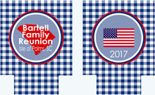 Load image into Gallery viewer, Gingham America Party Huggers. 'Merica Birthday Coolies! Red White and Blue Party Gifts. USA Birthday Favors. Flag Party Huggers.