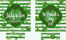 Load image into Gallery viewer, Shamrock Watercolor Huggers. St Patrick's Day Party Favors. St Patricks Bachelorette huggers. Irish Party Favors. Personalized Can Coolers!