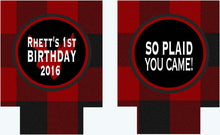 Load image into Gallery viewer, Buffalo Plaid Party Huggers. Personalized Lumberjack party Coolies. Plaid Bachelorette or Birthday party coolers.