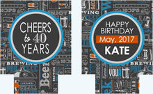 Load image into Gallery viewer, Beers and Cheers Party huggers. Beer Birthday Coolies! Bachelor Party Gifts. Cheers and Beers Party favors. Groomsman Can Cooler
