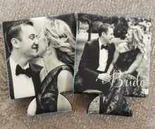 Load image into Gallery viewer, Custom photo Huggers. Personalized wedding Can Coolers. Wedding party favors.Great Save the Date gifts!