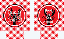 Load image into Gallery viewer, Crawfish Boil Party Huggers. Cajun Crayfish Boil Coolies. Engagement or Wedding Crawfish Boil Party Favors.