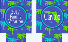 Load image into Gallery viewer, Palm Tree Vacation Huggers. Bachelorette or Birthday Beach Can Coolies. Beach Wedding Party Favors.Personalized Family vacation Huggers!