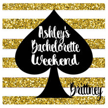 Load image into Gallery viewer, Gold "Glitter" Stripe Hangover kits. Black and Gold party favor bags. Oh Shit Kits! EMPTY Bachelorette or Wedding Hangover Tote Bag.