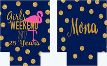 Load image into Gallery viewer, Flamingo "Glitter" Beverage Huggers. Flamingo Party Coolies. Flamingo Birthday or Bachelorette Party Favors. Flamingle Party Favors!