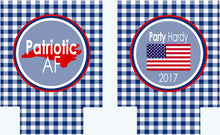 Load image into Gallery viewer, Gingham America Party Huggers. 'Merica Birthday Coolies! Red White and Blue Party Gifts. USA Birthday Favors. Flag Party Huggers.