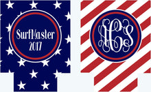 Load image into Gallery viewer, Stars and Stripes Party Huggers. 'Merica Birthday Coolies! Flag Wedding Favors. 'Merica Birthday Favors. Flag Party Huggers.