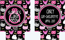 Load image into Gallery viewer, Cat Party Huggers. Cat Bachelorette huggers. Monogram Bachelorette Party Favors. Personalized Cat Birthday Can or Bottle Coolies!
