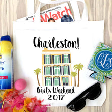 Load image into Gallery viewer, Beach House Tote bag. South Carolina Party Favors! Charleston Bachelorette or Girls Weekend Tote Bag. Custom Savannah Tote Bag.