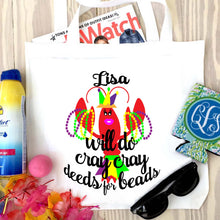 Load image into Gallery viewer, Nola Party Tote bag. Crawfish Party Favors! New Orleans Bachelorette or Girls Weekend Tote Bag. NOLA Party Favor Bag.