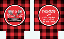 Load image into Gallery viewer, Lake Vacation Huggers. Personalized Nautical Buffalo Plaid Coolies. Lake House Coolies. Lake or River party Favors