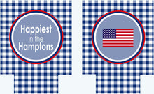 Load image into Gallery viewer, Gingham America Party Huggers. 'Merica Birthday Coolies! Red White and Blue Party Gifts. USA Birthday Favors. Flag Party Huggers.