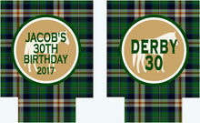 Load image into Gallery viewer, Green Plaid Party Huggers. Plaid Bachelor or Birthday Party Can Coolers. Plaid Bachelor Party Favors.