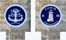 Load image into Gallery viewer, Nautical Woodgrain Party Huggers. Nautical Bachelor Party Favors! Custom Bachelor Party Favors. Wood Grain Lake Weekend Huggers.