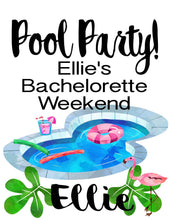 Load image into Gallery viewer, Watercolor Pool Party Tote bag. Pool Party Bachelorette or Girls Weekend Tote Bag. Girls Weekend Pool Party Bag!