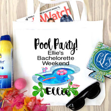 Load image into Gallery viewer, Watercolor Pool Party Tote bag. Pool Party Bachelorette or Girls Weekend Tote Bag. Girls Weekend Pool Party Bag!