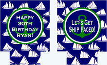 Load image into Gallery viewer, Nautical Ship Can Coolers. Preppy Nautical Huggers. Nautical Ship Faced Party Favors. Personalized Birthday Coolies!