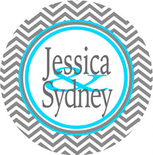 Load image into Gallery viewer, Gray Chevron Personalized Room Sign. Great on a dorm door! Match the colors of the room. Triples or Quads too!