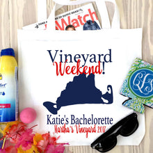 Load image into Gallery viewer, Martha's Vineyard and Nantucket Tote bag. MV or Nantucket Bachelorette or Girls Weekend Tote Bag. Martha's Vineyard Wedding Welcome Bag.