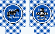 Load image into Gallery viewer, Baby Q Baby Boy Shower Drink Insulators. Baby Shower Koolies. Baby Shower Favors. Gender Reveal Party Favors. Personalized Baby Q Coolies!