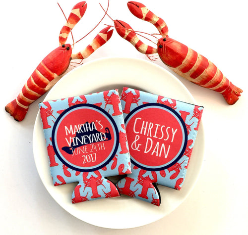 Lobster Party Huggers. Bachelorette or Birthday Lobster Coolies. Lobster Party Favors. Lobster Family Vacation or Wedding favors.