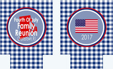 Load image into Gallery viewer, Gingham America Party Huggers. 'Merica Birthday Coolies! Red White and Blue Party Gifts. USA Birthday Favors. Flag Party Huggers.