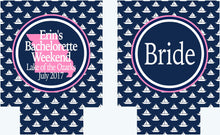 Load image into Gallery viewer, Sailboat Beverage Insulators. Nautical Girls Weekend Coolies. Monogram Bachelorette Party Favors. Personalized Nautical Huggers!