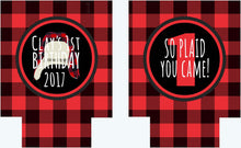 Load image into Gallery viewer, Buffalo Plaid Party Huggers. Personalized Lumberjack party Coolies. Plaid Bachelorette or Birthday party Favors.Lumberjack Plaid Favors.