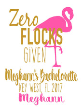 Load image into Gallery viewer, Flamingo Tote bag. Zero Flocks Given Party Favors! Flamingo Bachelorette or Girls Weekend Tote Bag. Flamingle Favor Bag.