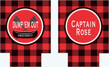 Load image into Gallery viewer, Lake Vacation Huggers. Personalized Nautical Buffalo Plaid Coolies. Lake House Coolies. Lake or River party Favors