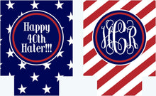 Load image into Gallery viewer, Stars and Stripes Party Huggers. 'Merica Birthday Coolies! Flag Wedding Favors. 'Merica Birthday Favors. Flag Party Huggers.