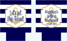Load image into Gallery viewer, Navy and White "Glitter" Anchor Huggers. Nautical Bachelorette or Birthday Huggers. Nautical Slim Can Party Favors. Nautical Wedding Favors
