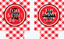 Load image into Gallery viewer, Baby Q Baby Shower Drink Insulators. BBQ Baby Shower Favors. Baby Shower Favors. Gender Reveal Party Favors. Personalized Baby Q Coolies!