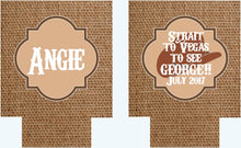 Load image into Gallery viewer, Western "Burlap" Huggers. Burlap Bachelorette or Birthday Party Favors. Monogram Western Bachelorette Party Favors.Nashville or Austin Party
