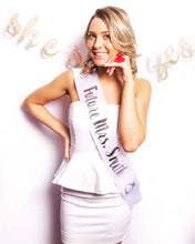 Load image into Gallery viewer, Future Mrs. 4" Satin Sash. Wedding Sash. Bride to be Sash. Bridal Shower Satin Sash. Bachelorette Party Sash. Bride Sash. Future Mrs. Sash.