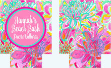 Load image into Gallery viewer, Floral Party Can Coolies. Tropical Flowers Beverage Insulators.Monogram Bridesmaid or Bachelorette Party Favors.Girl's Weekend Beach Favors.