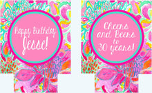 Load image into Gallery viewer, Floral Party Can Coolies. Tropical Flowers Beverage Insulators.Monogram Bridesmaid or Bachelorette Party Favors.Girl's Weekend Beach Favors.