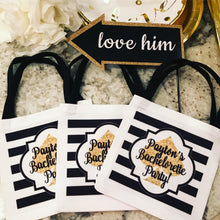 Load image into Gallery viewer, Vegas "glitter" Stripe Mini Favor Bags. Bachelorette Oh Shit Kits! Vegas Party Bag. EMPTY Gold "glitter" Gift Bag. Glitter Vegas Swag Bag!