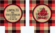 Load image into Gallery viewer, Plaid Lumberjack Party Huggers. Birthday Party Coolies! Bachelorette or Bachelor Party Favors too! Family Vacation Coolies. Plaid Can Koolie