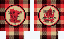 Load image into Gallery viewer, Plaid Lumberjack Party Huggers. Birthday Party Coolies! Bachelorette or Bachelor Party Favors too! Family Vacation Coolies. Plaid Can Koolie