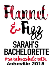 Load image into Gallery viewer, Plaid Party Tote bag. Flannel and Fizz Bachelorette or Girls Weekend Totes! Mountain Girl's weekend Party Favor Bag.