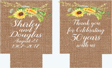 Load image into Gallery viewer, Sunflower Burlap Party Huggers. Burlap Bachelorette or Birthday Favors. Burlap Flower Huggers. Floral Wedding Shower Huggers!
