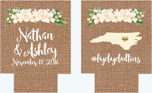 Load image into Gallery viewer, Flower Burlap Party Huggers. Bachelorette or Birthday Coolies. Burlap Flower Huggers. Floral Wedding Shower Huggers!