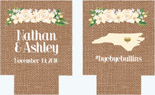 Load image into Gallery viewer, Flower Burlap Party Huggers. Bachelorette or Birthday Coolies. Burlap Flower Huggers. Floral Wedding Shower Huggers!