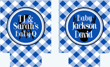 Load image into Gallery viewer, Baby Q Baby Boy Shower Drink Insulators. Baby Shower Koolies. Baby Shower Favors. Gender Reveal Party Favors. Personalized Baby Q Coolies!