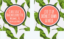 Load image into Gallery viewer, Tropical Leaves Party Huggers. Palm Birthday or Beach Bachelorette Party Favors. Beach Girl's Weekend or Family Vacation Beach Favors.