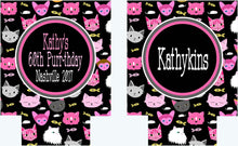 Load image into Gallery viewer, Cat Party Huggers. Cat Bachelorette huggers. Monogram Bachelorette Party Favors. Personalized Cat Birthday Can or Bottle Coolies!